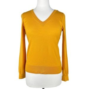 Banana Republic Mustard Merino Wool V-Neck Sweater Size Small